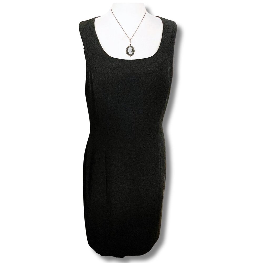 INGENUITY Black sleeveless scoop neck pencil dress ~ MEDIUM LARGE wiggle sheath